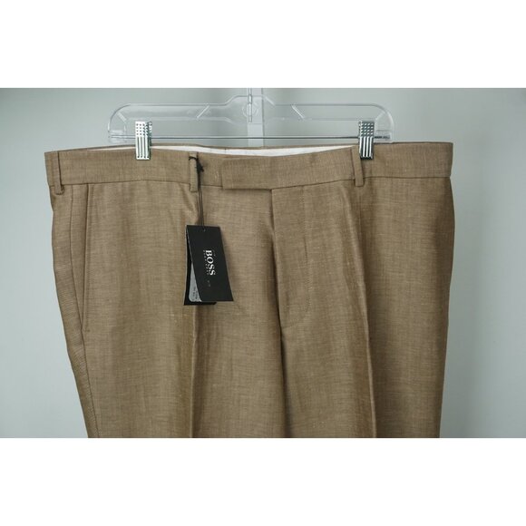 Hugo Boss Parker Wool Linen Brown Mens Dress Pants Sz 58 Brand New